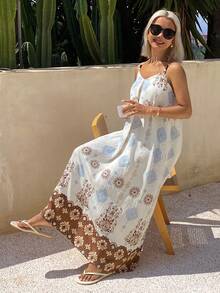 DAZY Allover Print Spaghetti Strap Dress, Women Summer Sleepwear - Apricot - View 4