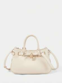 SHECARRY WOMEN'S HANDBAG, FASHIONABLE AND VERSATILE COMMUTER METAL EMBELLISHED TOTE BAG - Beige - View 3