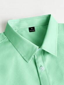 Manfinity Mode Men's Green Autumn Casual Business Work Shirt, Stand-Up Collar Button Long Sleeve Formal Shirt For Daily Wear, Wedding, Party, Gift For Him, Ceremony - Cadet Blue - View 4