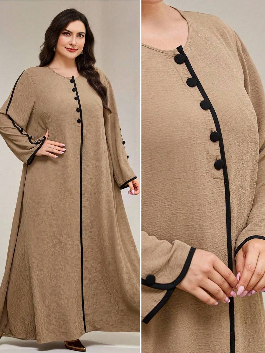 Veilorie Vestido árabe con ribete de contraste extra largo para mujer de talla grande, modesto