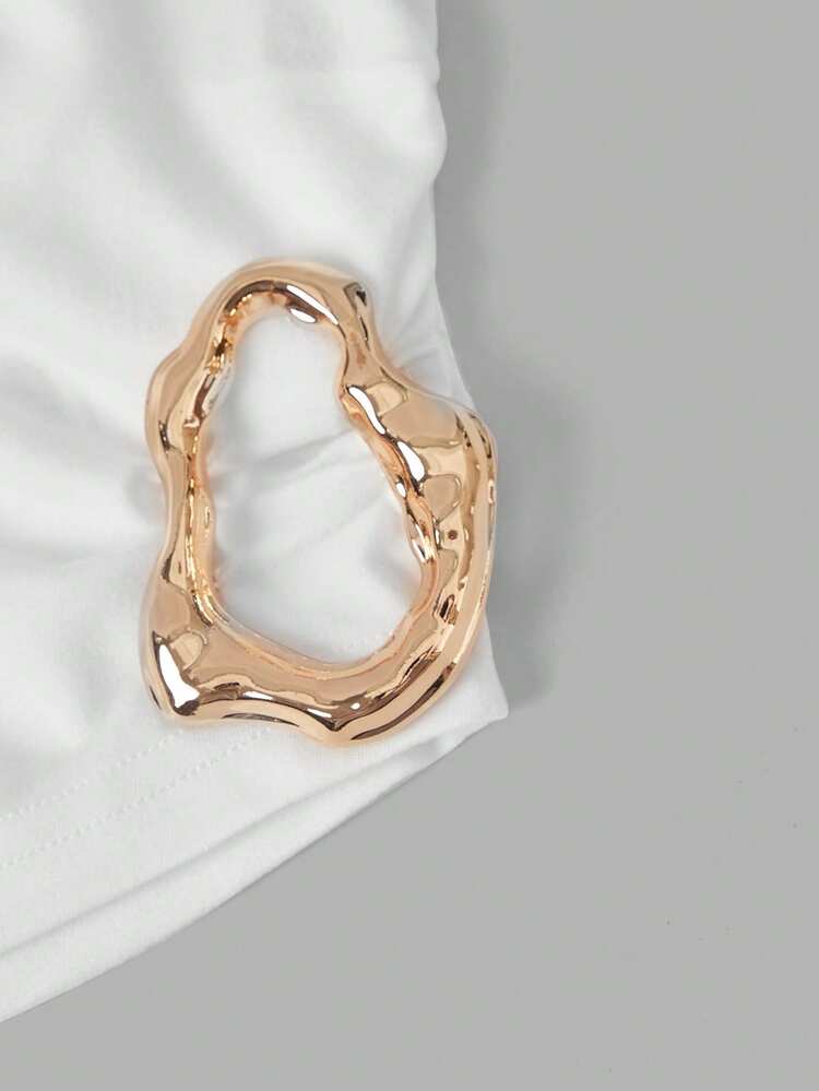 SHEIN MOD Áo quây nữ màu trơn, vạt áo bất đối xứng - trắng - Xem 2