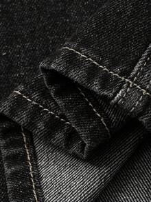 DAZY Quần jeans ống rộng màu xanh hải quân thô dành cho nam, kiểu dáng mùa thu, với thiết kế vá. - màu đen - Xem 9