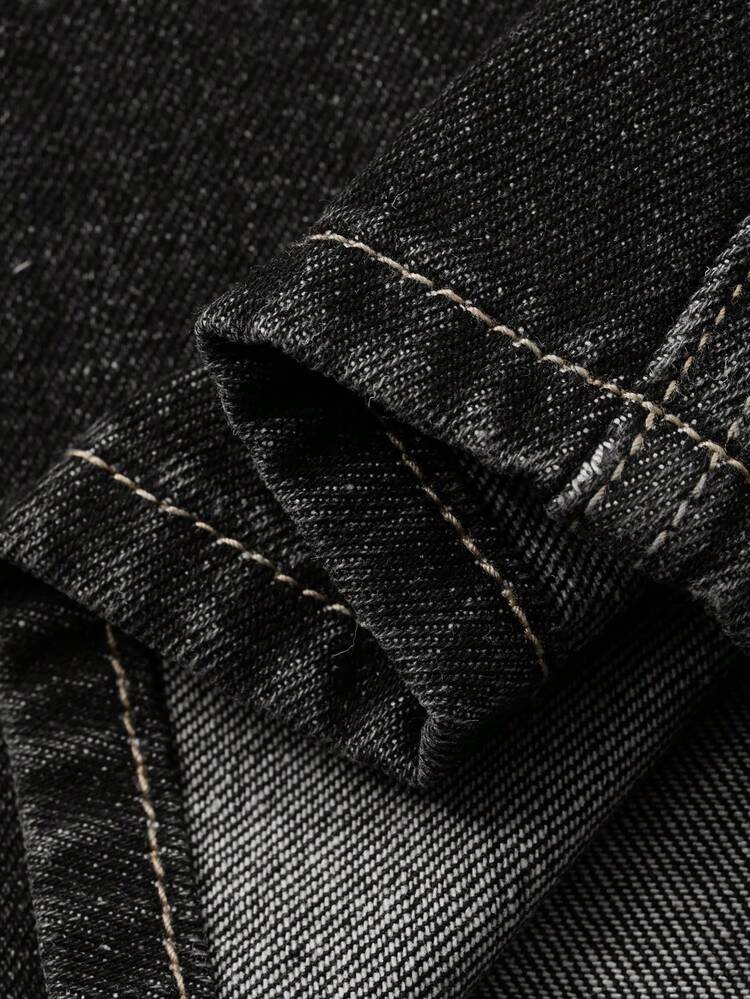 Men's Autumn Navy Blue Raw Denim Wide Leg Jeans With Patch Design