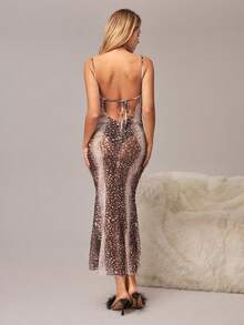 HautHeat 女士性感露背细肩带薄纱睡裙 - 卡其色 - 查看 2