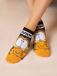 GARFIELD | SHEIN 2双装柔软透气吸湿休闲短袜，时尚可爱卡通黑白短袜，加固趾跟，经久耐穿，男女通用，四季皆宜，夏季冬季百搭，图案猫咪 - 彩色 - 查看 4