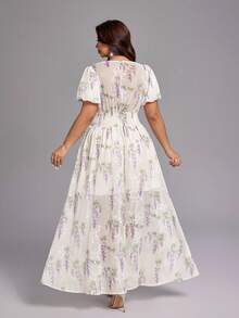 Viva Relle Plus Size Ditsy Floral Elegant Flowy Dress - Apricot - View 5