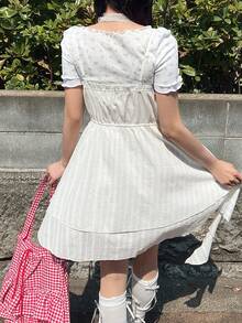 FRIFUL Women's Asymmetric Hem Spaghetti Strap Camisole With Chicken Eye Lace-Up Design Summer - Beige - View 3