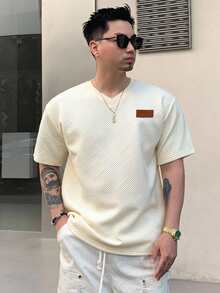 DAZY 白色短袖V领T恤，纹理面料，男士夏季款 - 白色 - 查看 5