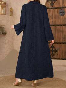 Modelyn Áo sơ mi dài tay dáng rộng, thanh lịch, sang trọng, cổ áo bằng vải jacquard có họa tiết, đính đá lấp lánh. - Xanh đậm - Xem 2