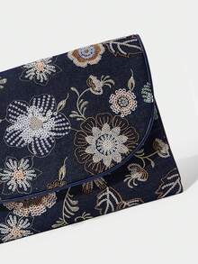SHECARRY Damen Clutches, mit paillettenbestickter Blumenstickerei, Holzgriff, modisch, elegant, schlicht, personalisierbar, vielseitig, für Strand, Urlaub, Feiertage, Sommer, Küste, Strandparty (zufälliges Muster), geeignet für den täglichen Gebrauch, zufälliges Muster, elegante Clutch Tasche für Frauen Valentinstag, exquisite Blumentasche für Frauen - Blau - Übersicht 7