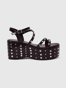 ROMWE Grunge Punk Giày sandal đế cao, gót đính kim tuyến, khóa cài nhọn dành cho nữ. - Màu Đỏ Sâu - Xem 1