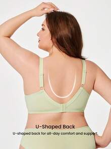 LUVLETTE Bra Lingerie Wanita Ukuran Plus Full Coverage, Penyangga Lekuk Tubuh & Bernapas, Berkawat, Seksi, Tanpa Lapisan, Warna Hijau Muda, Minimizer, Renda Elegan - Mint Green - View 3