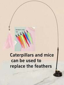 Cat Teaser Wand Toy With Feather Bell Replacements, Pet Interactive Play Product With Suction Cup, Handheld Cat/Dog Toy, Best For Cat/Dog Moms, Pet Lovers, Stylish - Multicolor - View 9