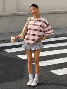 Muchica Women's Casual Striped Round Neck Short Sleeve T-Shirt,Summer Top - Multicolor - View 3