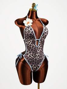 SaltGleam SaltGleam 豹纹性感海岛度假连体衣 - 棕色 - 查看 4