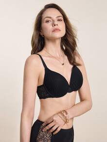 Hourtrue Sexy Push-Up Bra, Women's Lace Solid Color Bra, Underwire Crop Top Bra, Push-Up Bra, Bra, Backless Lingerie, Women's Underwear - Black - View 6