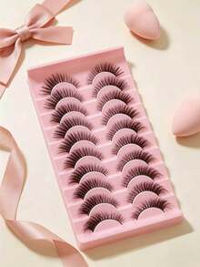 MAGEFY 10 Pairs Natural Fluffy False Lashes, Dramatic Voluminous Wispy Eyelashes, Spring Summer Eye Makeup, Party Comic Style, Glam Travel Essentials Gift Ideas - Black - View 1