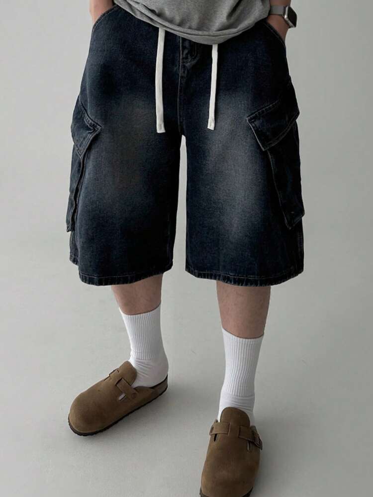 Men's Washed Distressed Black Denim Shorts, Summer