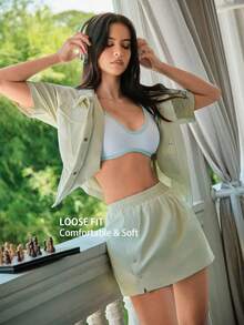 Fluxe 鼠尾草綠女款夏季時尚度假風百搭防走光裙褲，適合戶外休閒、日常通勤、健身運動 - 薄荷綠 - 查看 9