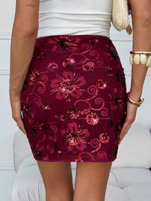 Lavishia 女款亮片迷你裙，酒紅色優雅夏季夜晚奢華派對與婚禮賓客裙，節慶、母親節裙，度假 - 酒紅色 - 查看 2