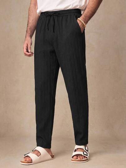 HIMLAND Men's Solid Color Oblique Pocket Knotted Casual Pants