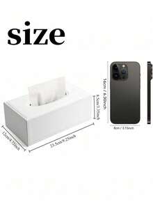White Grid Rectangular Large Tissue Box With Black Background PU Leather Napkin Extraction - White - View 4
