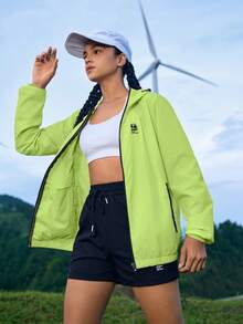 In My Nature Jaket Hujan Luar Ruangan Wanita Warna Hijau Fluorescent dengan Tudung - Hijau - View 8