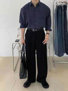 DAZY Camisa de vestir de manga corta azul marino para hombres, adecuada para ir al trabajo - Azul Marino - Ver 7