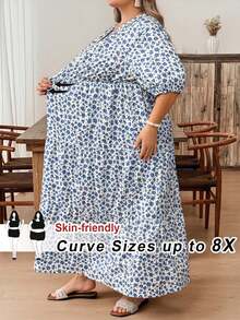 SHEIN CURVE+ Lässiges Kleid mit Blumenmuster in Große Größen - Verschiedenfarbig - Übersicht 10