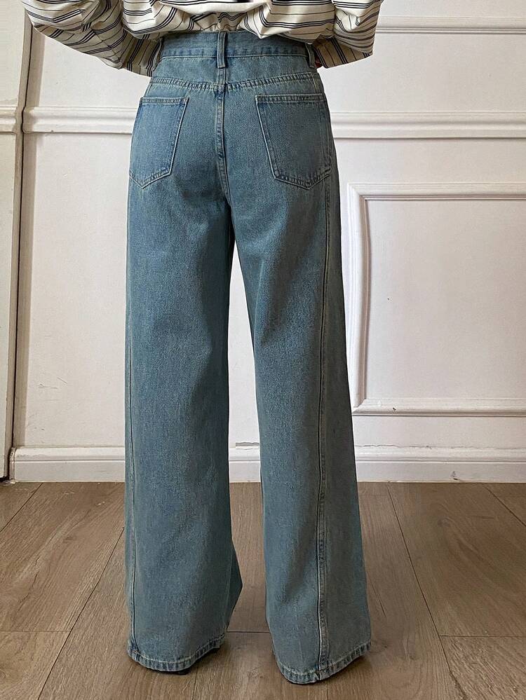 Women's Loose Straight Leg Jeans, Casual Street Style Western Cowboy, Suitable For Spring And Autumn