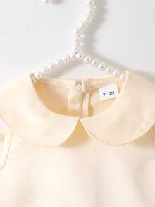 Elladie kids 1 chiếc đầm không tay dáng chữ A phối lưới, cổ Peter Pan và nơ cho bé gái, thích hợp cho các buổi gặp gỡ hàng ngày, lễ hội và các dịp kỷ niệm, đầm công chúa. - Màu be - Xem 5