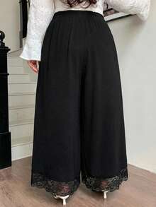 Dazy Plus Celana Panjang/Culottes Ukuran Besar Warna Polos dengan Potongan Lebar, Cocok untuk Semua Musim - Hitam - View 6