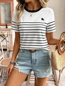 SHEIN Frenchy Camiseta holgada de mujer de cuello redondo, manga corta y estilo minimalista casual - Multicolor - Ver 7
