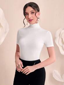 Modelyn Top gola alta sólido - Branco - Ver 4
