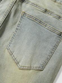 ROMWE MEN Street Life Men's Distressed Vintage Denim Jeans With Rhinestone Decor - Blue - View 4