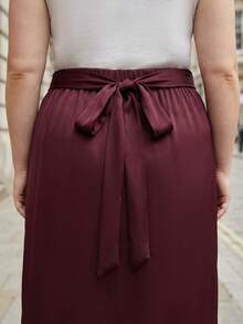 ELLERISSA Curve Elegant Formal Wrap Skirt For Women, Burgundy Satin High Waist Gruched Midi Skirt, Casual Work Skirt, Plus Size Bottoms For Women, Office Outfits, Wedding Guest Skirts, Wrap Skirt, Professional Wear, Page of the Midi Skirt - Màu tím - Xem 6