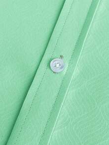 Manfinity Mode Men's Green Autumn Casual Business Work Shirt, Stand-Up Collar Button Long Sleeve Formal Shirt For Daily Wear, Wedding, Party, Gift For Him, Ceremony - Cadet Blue - View 5