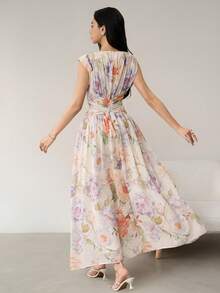 Heiryn Women's Elegant Floral All-Over Print Long Dress Women Summer Clothing - Multicolor - View 3