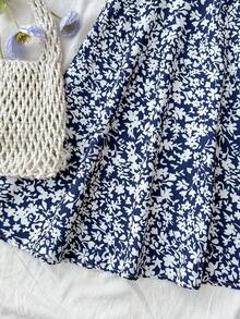 SHEIN 少女吊带碎花休闲无袖连衣裙，夏季百搭 - 藍色 - 查看 5
