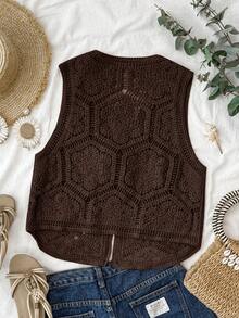 Travachic Áo khoác cardigan ren móc mỏng buộc dây đa năng dành cho nữ - màu nâu - Xem 2
