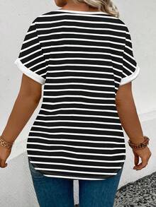 EMERY ROSE Women's Spring/Summer New Arrival Black And White Heart Print Round Neck Short Sleeve Casual 1920s Plus Size T-Shirt Back-To-School Graduation - Multicolor - View 2