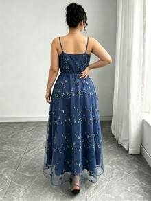 Celure Women's Plus Size Elegant Brown Embroidered Mesh Dress,Sleeveless Patchwork Long For Summer,Tea Party Gym,Banquets, Daily Wear - Navy Blue - View 2