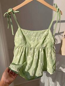 SHEIN Comfortcana Áo hai dây màu trắng chấm bi dệt kim dành cho nữ - màu xanh lá - Xem 7