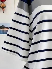 Lalippa Kaos Kasual Longgar Motif Garis Klasik, Musim Panas - MultiWarna - View 3