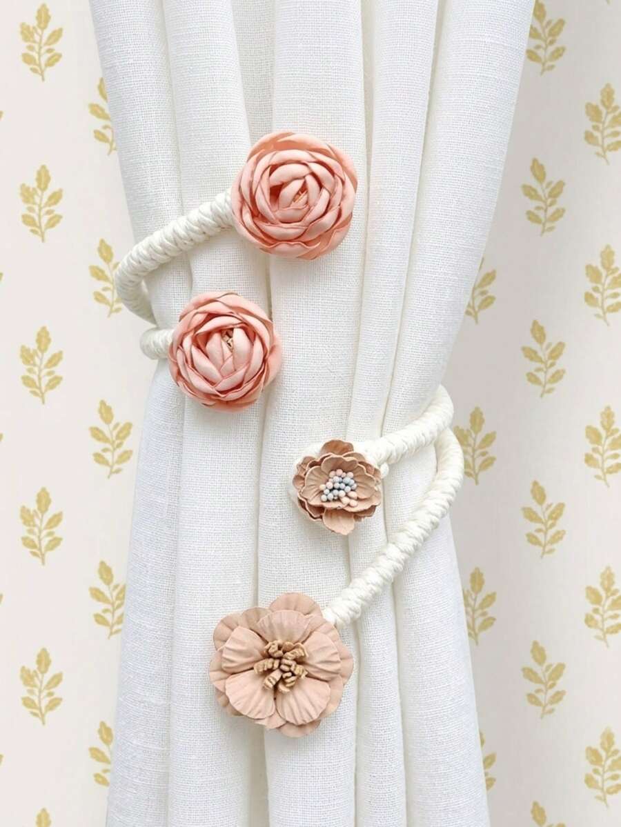 Cirelle 2PCS Flower Curtain Tiebacks, Decorative Contemporary Style Curtain Buckles With Flower Designs, For Indoor And Outdoor Decor - multicolor - View 1