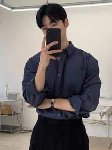 DAZY Camisa de vestir de manga corta azul marino para hombres, adecuada para ir al trabajo - Azul Marino - Ver 3