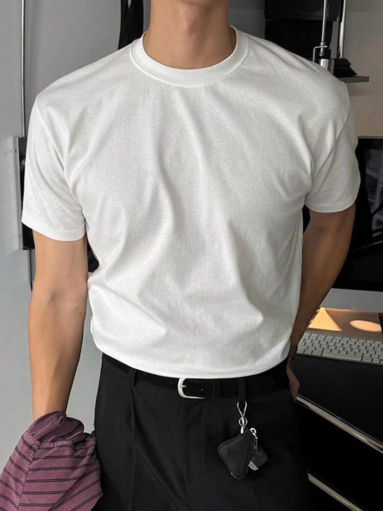 Men's Solid White Short Sleeve T-Shirt, Summer