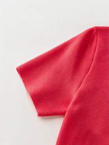 SHEIN Franclia Blusa de punto ajustada con volantes en el bajo y manga corta de unicolor elegante para mujer - Rojo - Ver 3