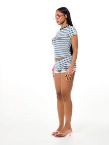 BABYPHAT Shorts con pliegue en la cintura, textura acanalada, para festivales y uso casual en verano - Blanco - Ver 5