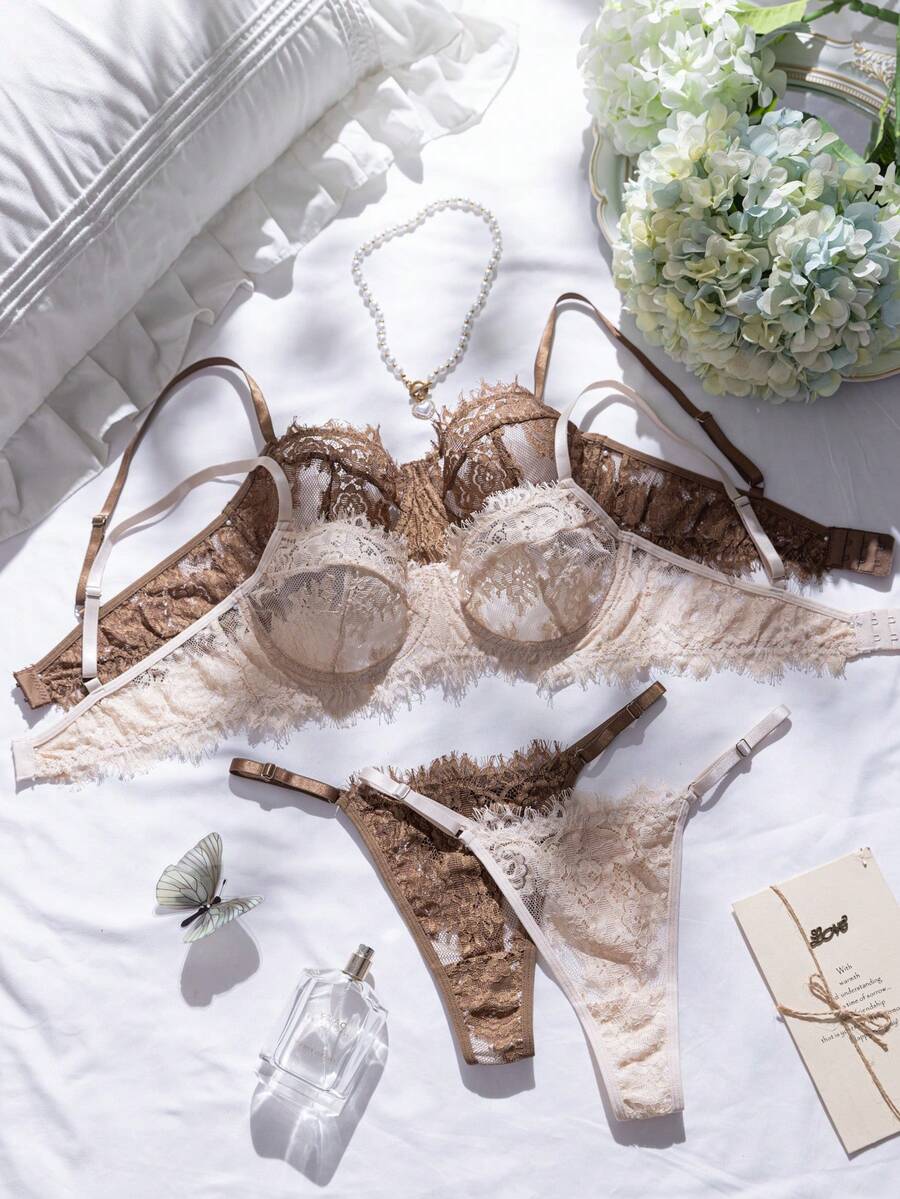 4 piezas Conjunto de lencería de encaje para mujer - Multicolor - Ver 1